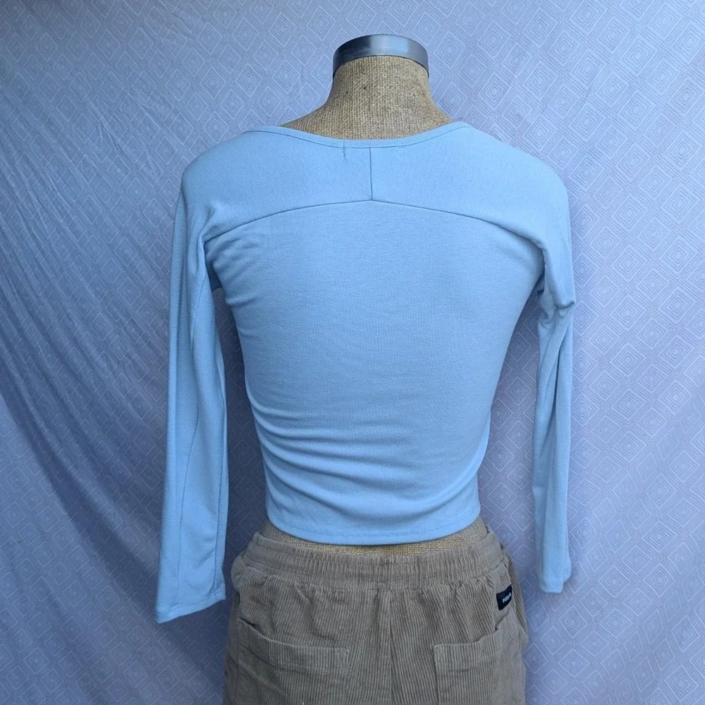 RSQ Crop Top Women XL Blue Excellent Square Neck Long Sleeve Ribbed